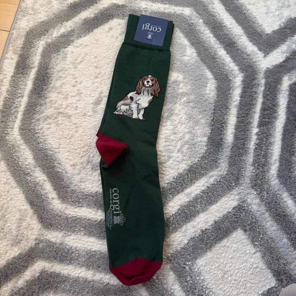 Corgi Cavalier King Charles Olive Green Burnt Umber Socks NWT
